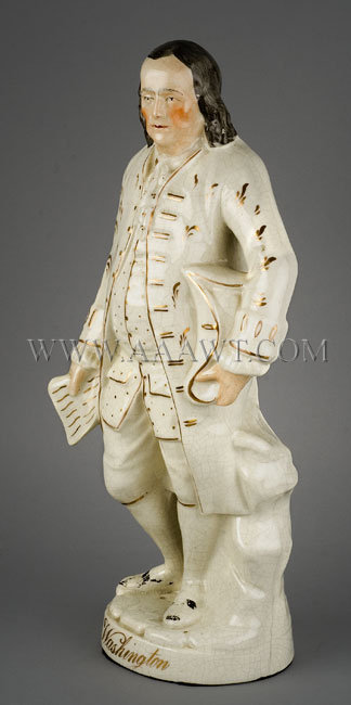 Staffordshire Figure
Benjamin Franklin
On gilt lined circular base, identified as Washington
19th Century, entire view